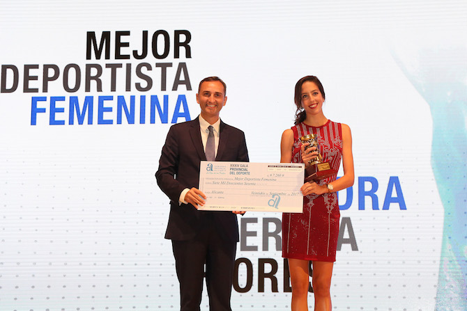 C&eacute;sar S&aacute;nchez y Alejandra Quereda, en la gala de los Premios Provinciales del Deporte de 2017.