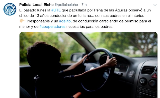 Tuit de la Policía Local de Elche.