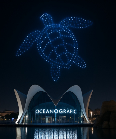 Imagen realizada con IA - Drones sobre el Oceanografic